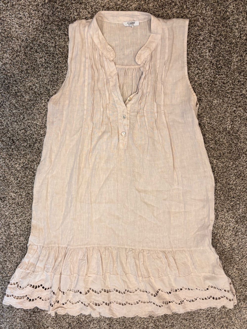 Rosemarine Linen Sleeveless Midi Dress in Light Beige- Large. Made in Italy